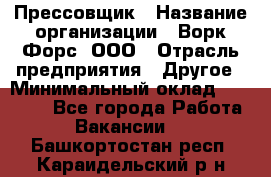 Прессовщик › Название организации ­ Ворк Форс, ООО › Отрасль предприятия ­ Другое › Минимальный оклад ­ 27 000 - Все города Работа » Вакансии   . Башкортостан респ.,Караидельский р-н